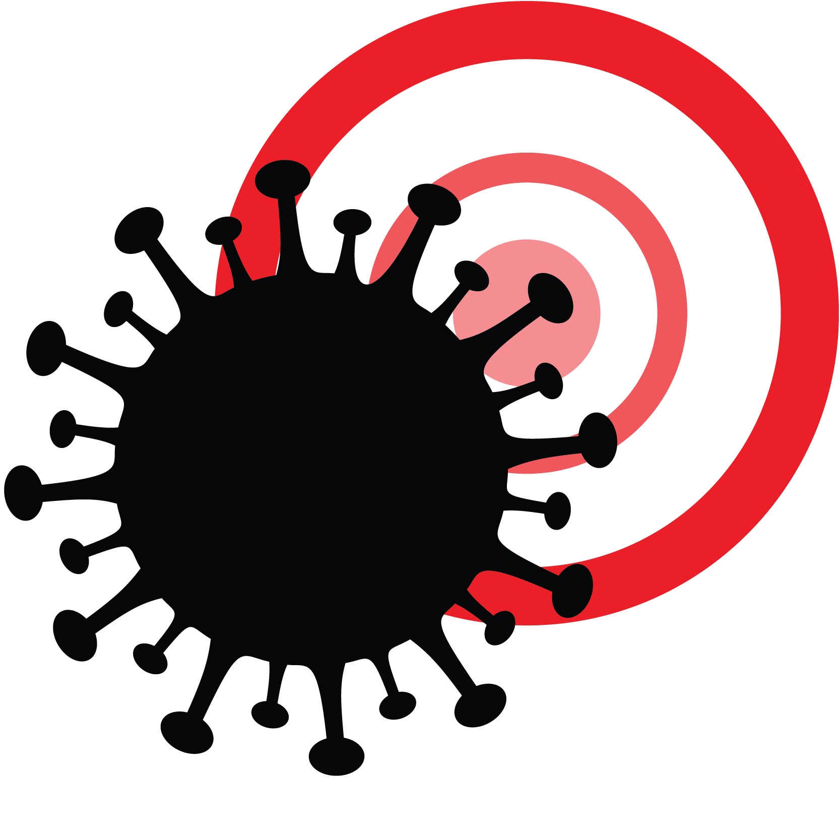 Virus icon with red circles representing disinfection services