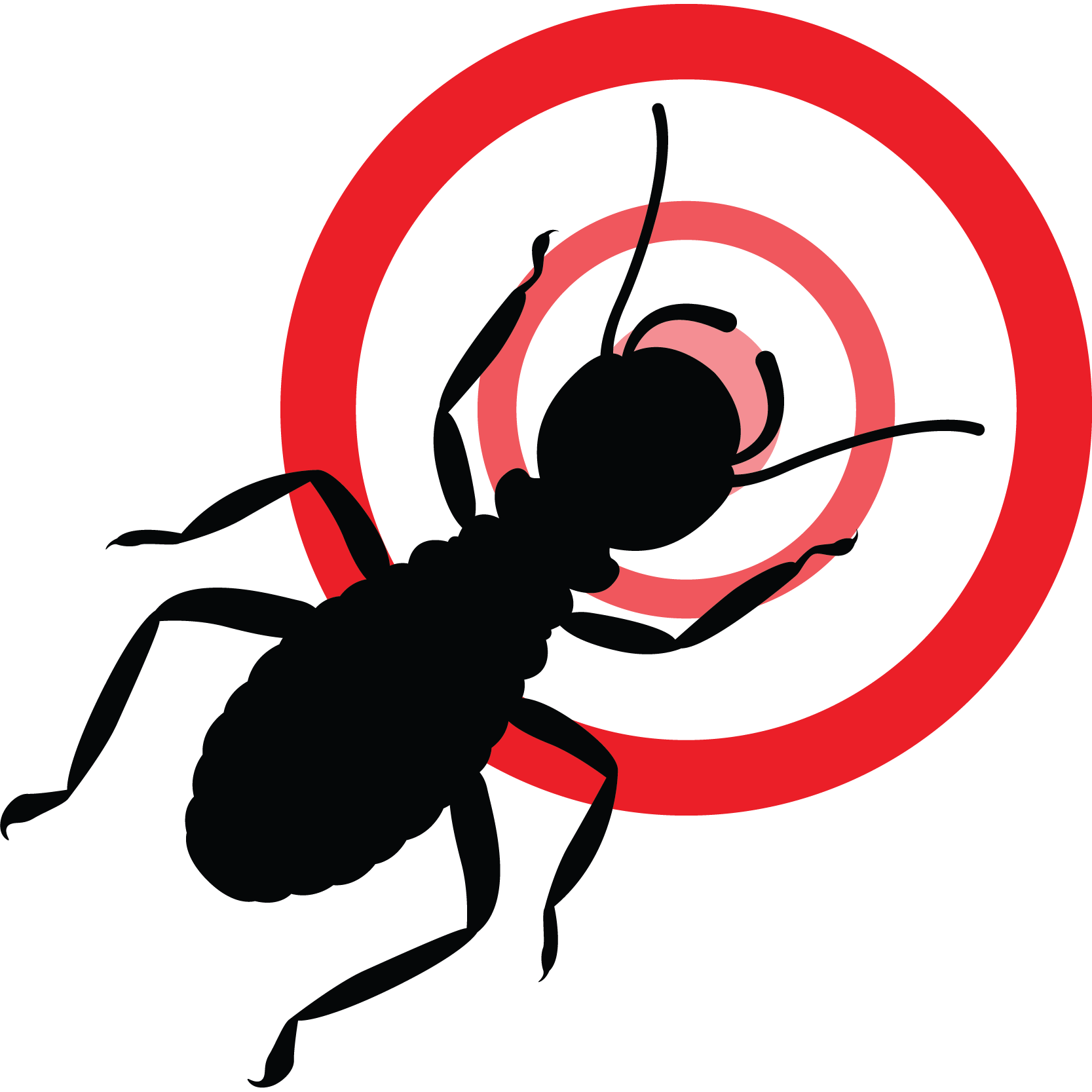 Ant with red circles representing the termite control service