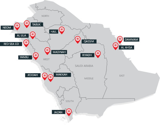 Map representing all the locations TRAP pest control has disinfected across Saudi Arabia